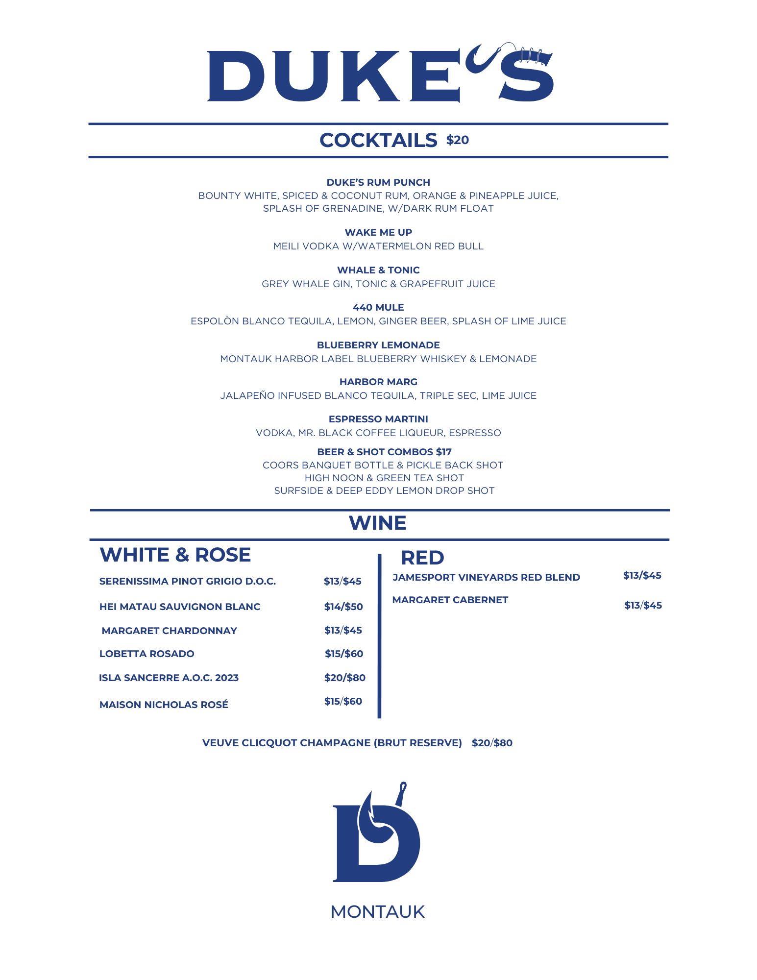 Duke's Menu Cocktails