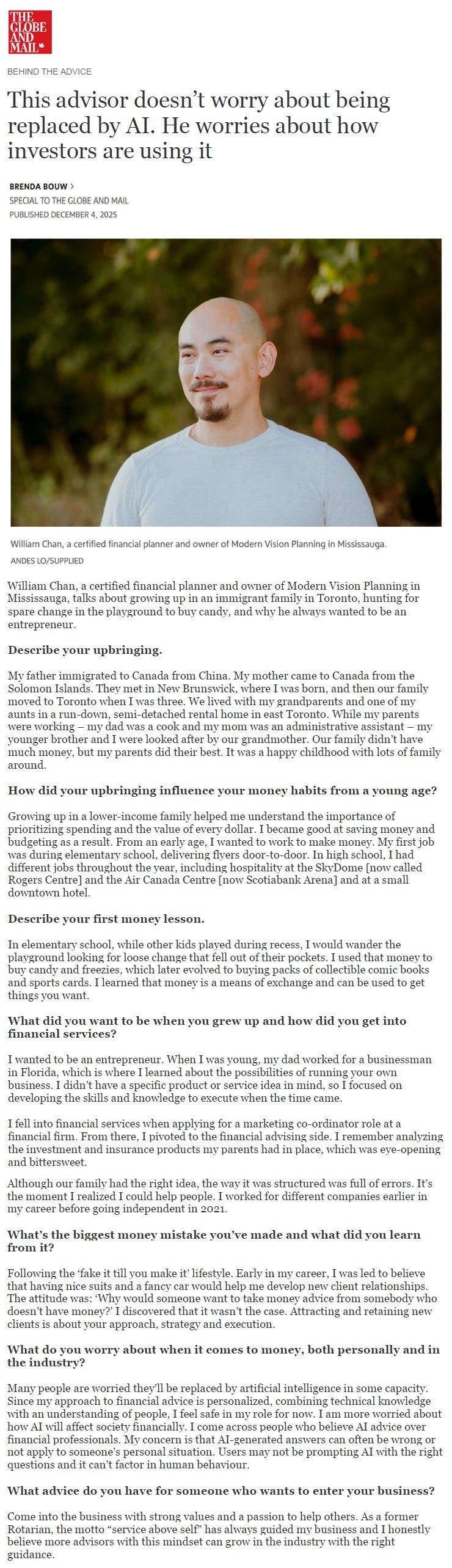 Globe and Mail - Behind the Advice