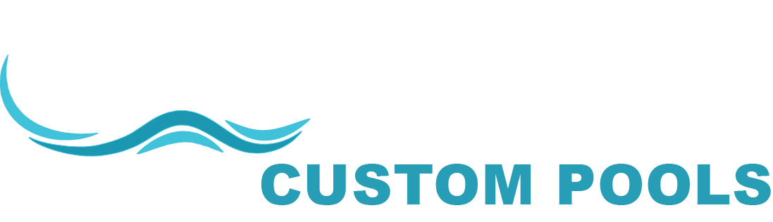 The logo for custom pools shows a wave in the water.