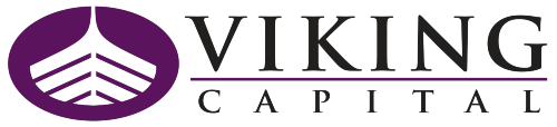 The viking capital logo is a purple circle with a white arrow in the middle.