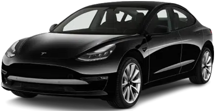 A black tesla model 3 is shown on a white background.