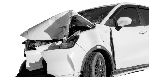 White SUV with severe front-end damage; hood crumpled, headlight broken. | Big n' Littles Auto Body