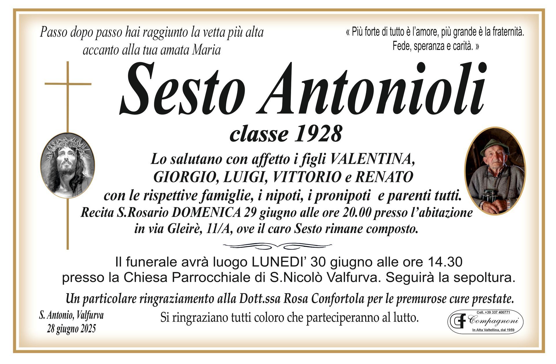Invito al funerale di maria antonioli classe 1934