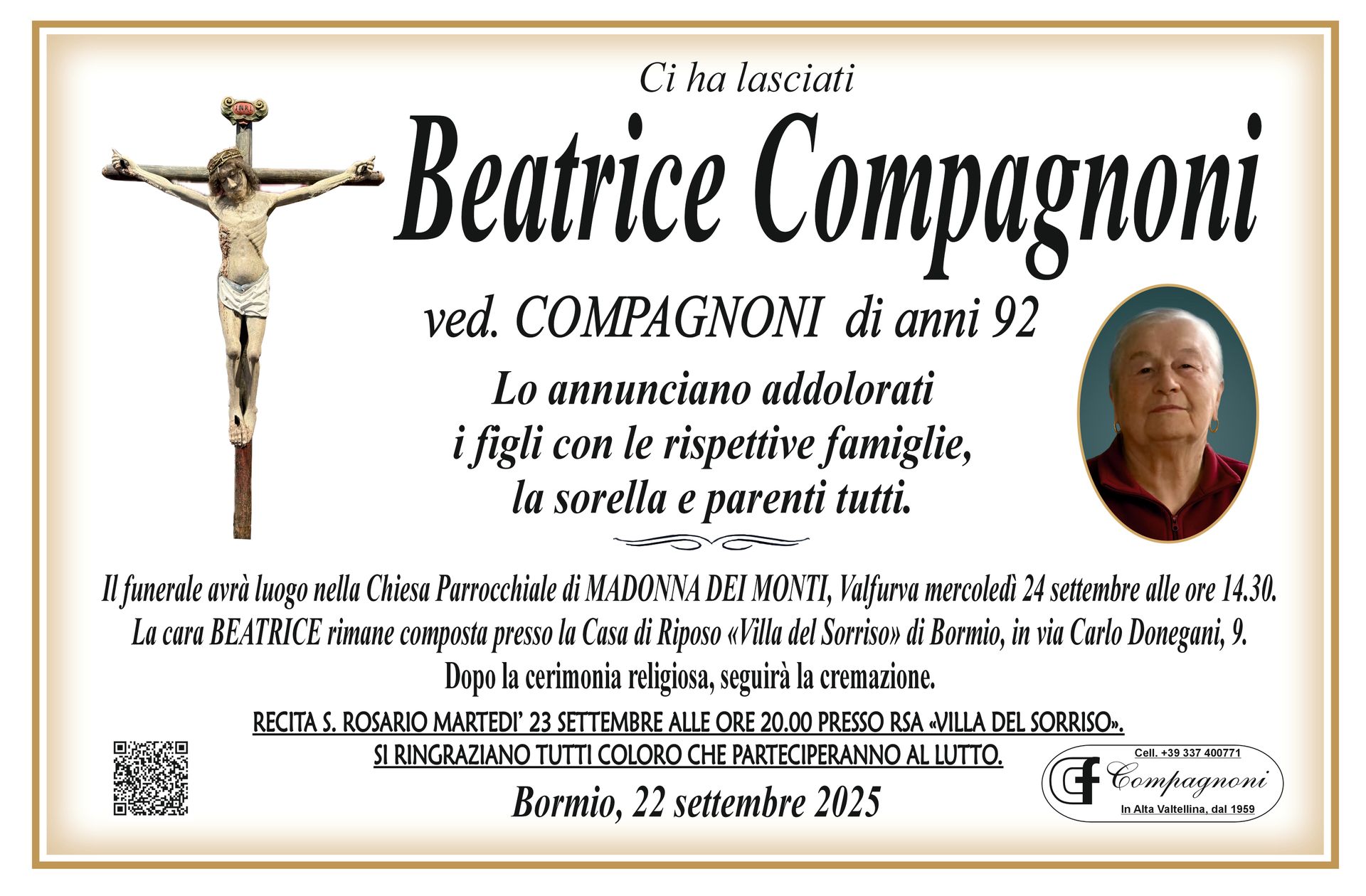 Invito al funerale di maria antonioli classe 1934