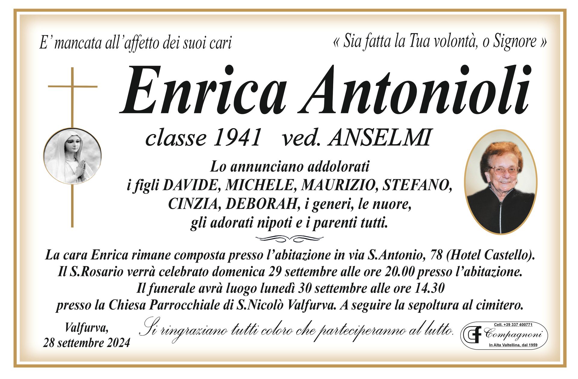 A funeral card for celina salvadori class 1927 ved sacchi