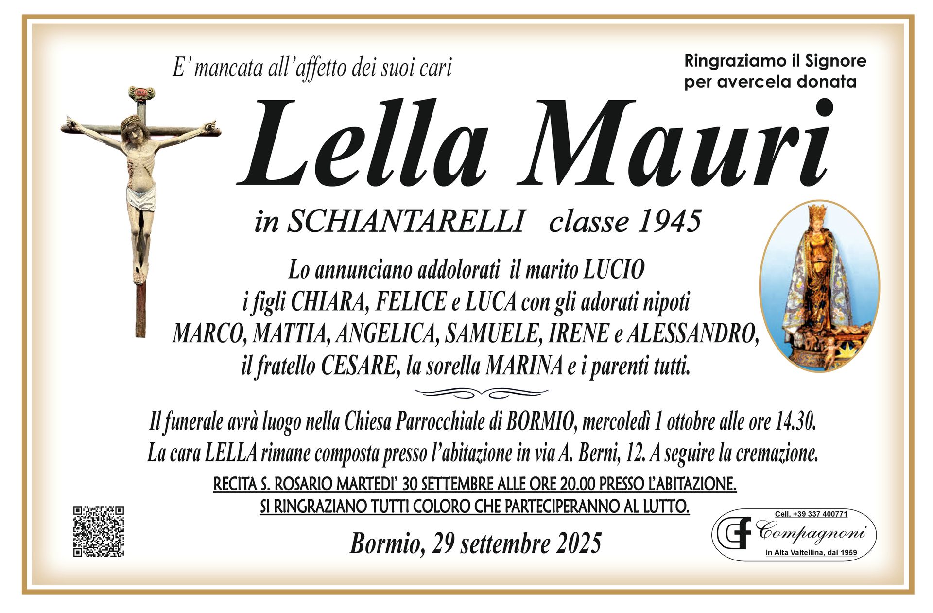 Invito al funerale di maria antonioli classe 1934
