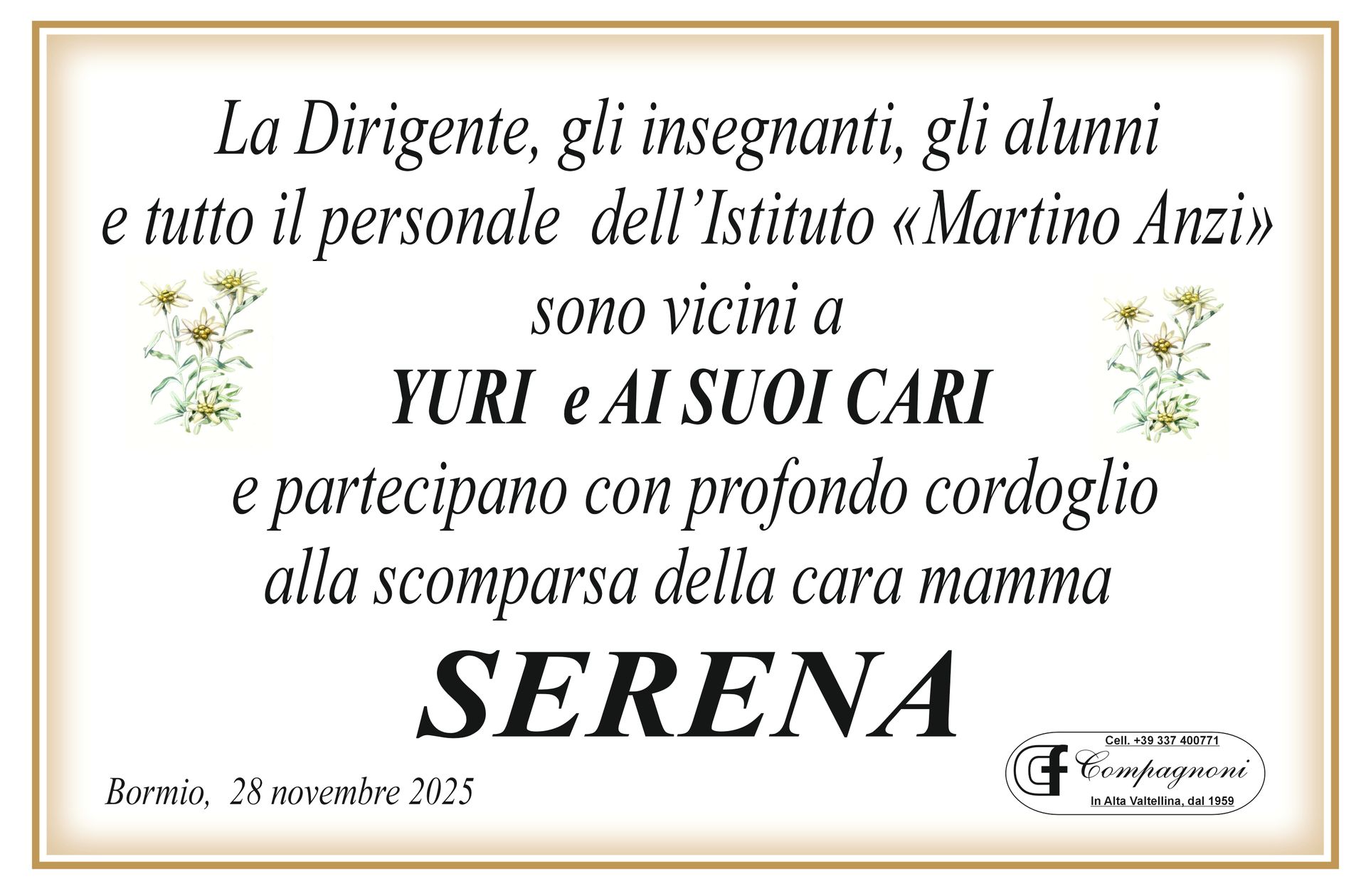 Invito al funerale di maria antonioli classe 1934