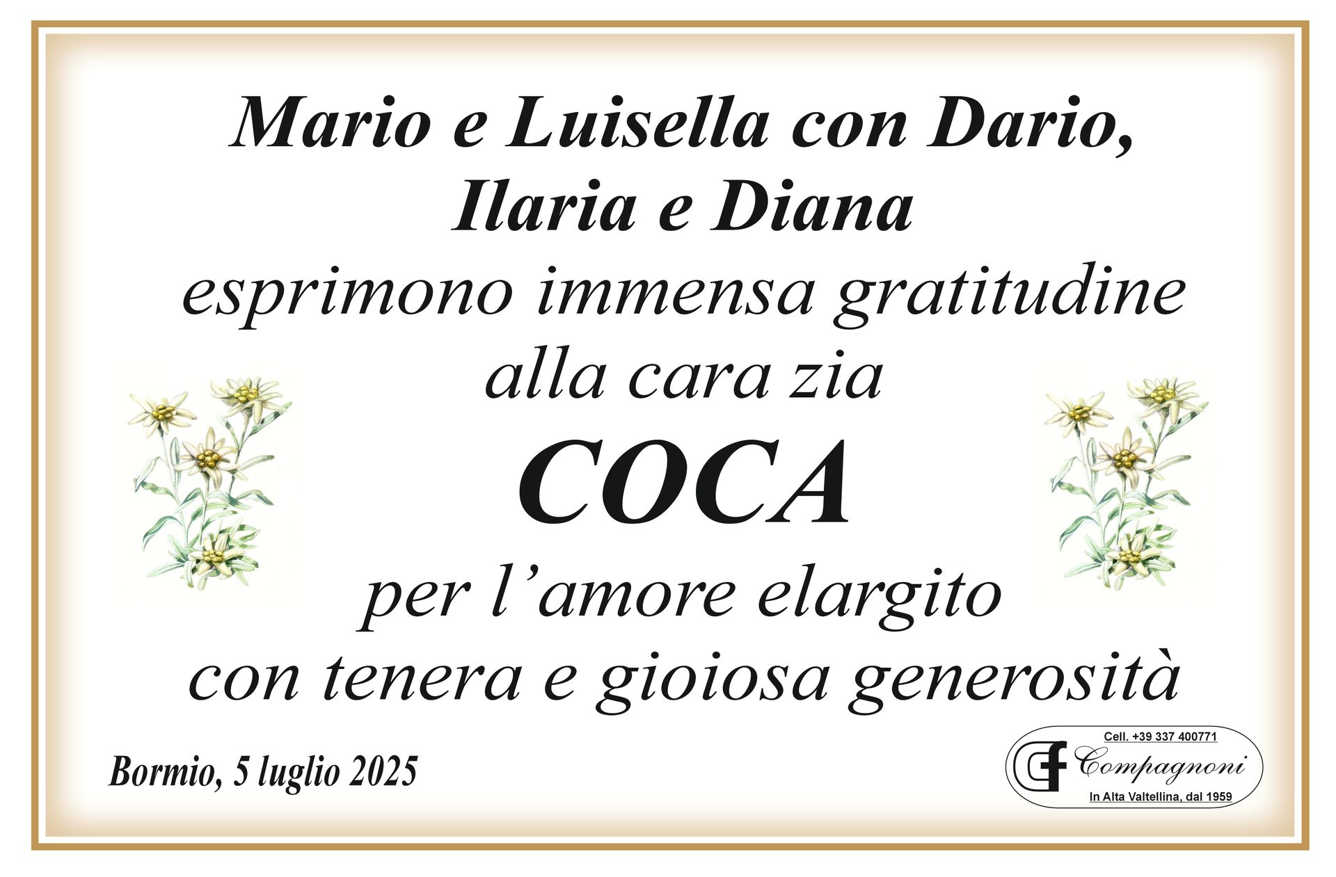 Invito al funerale di maria antonioli classe 1934