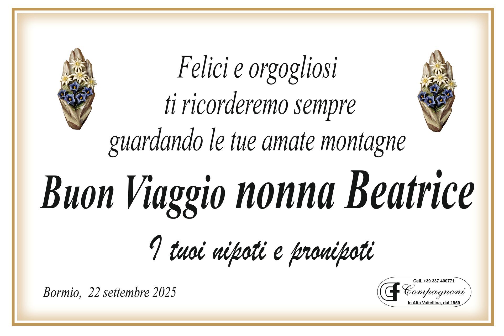 Invito al funerale di maria antonioli classe 1934