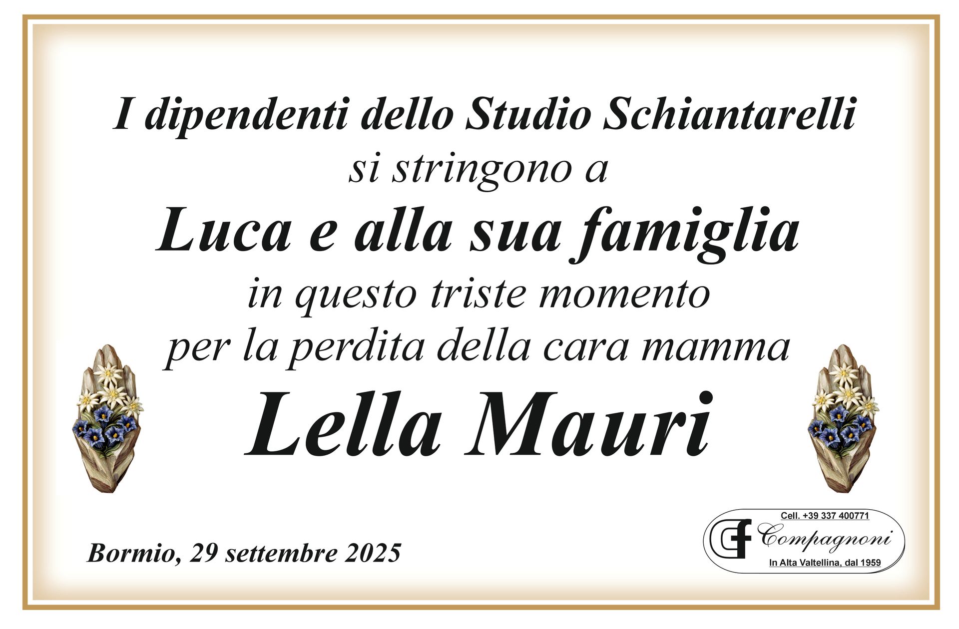 Invito al funerale di maria antonioli classe 1934