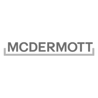 McDermott logo: Gray text with a horizontal line below, centered on a white background.