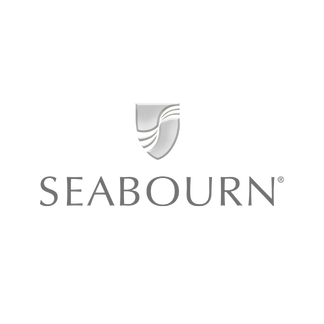 Seabourn logo: silver shield with wave design above