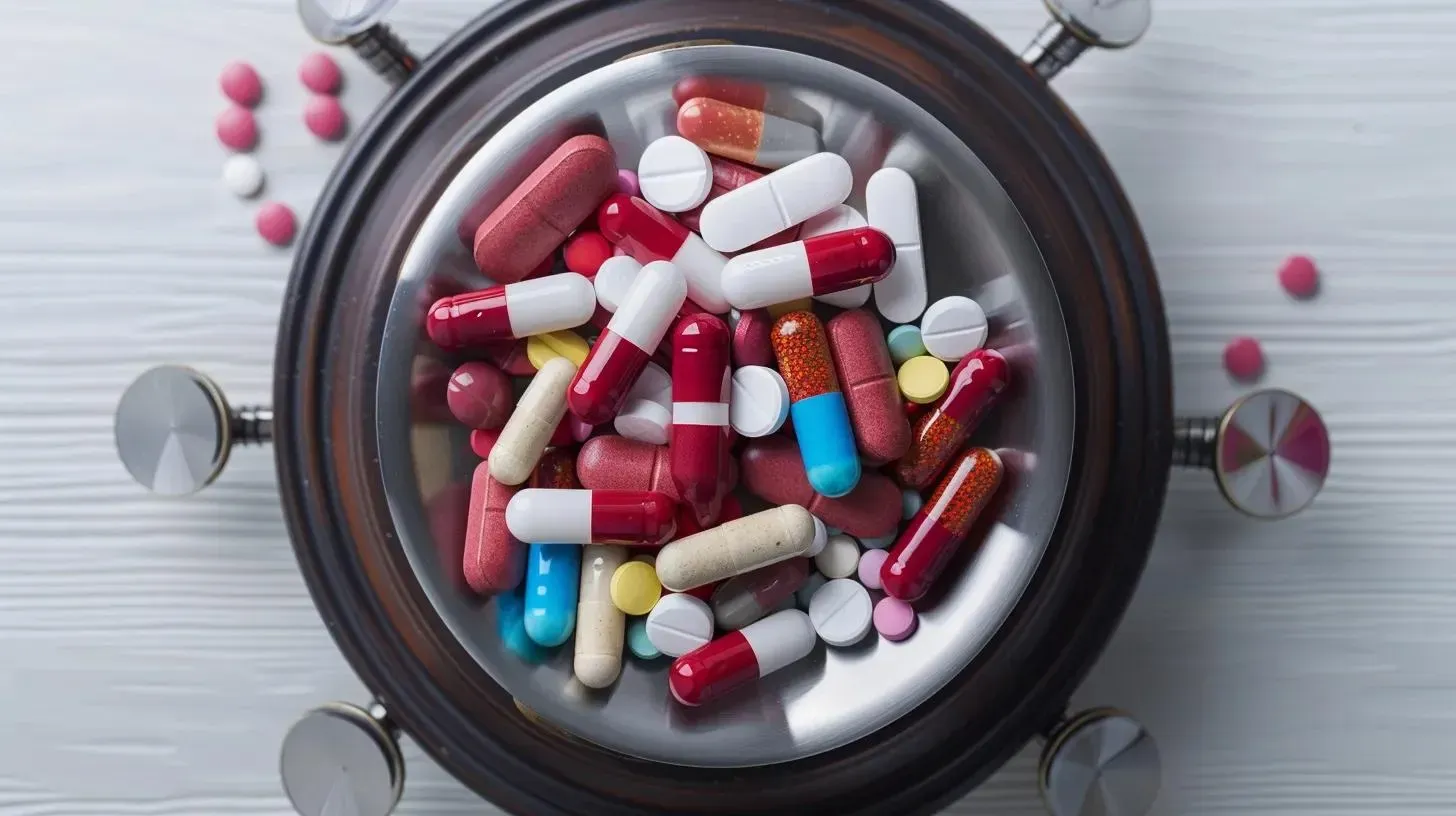 Assorted colorful capsules and tablets in a metallic bowl, relevant to GLP-1 weight loss medications and insurance approval processes.