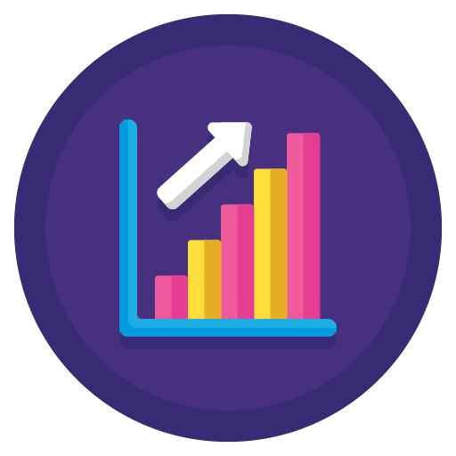 A colorful graph with an arrow pointing up in a circle.