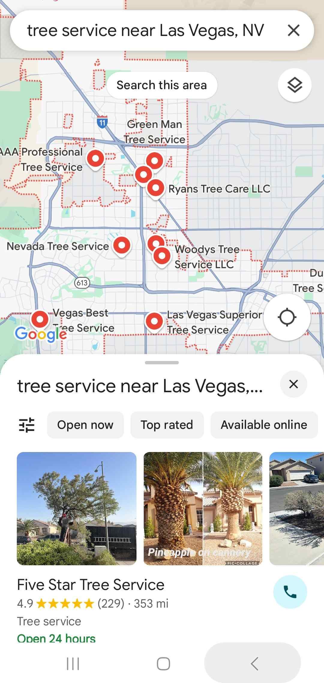 A screenshot of a google maps app showing a map of las vegas , nevada.