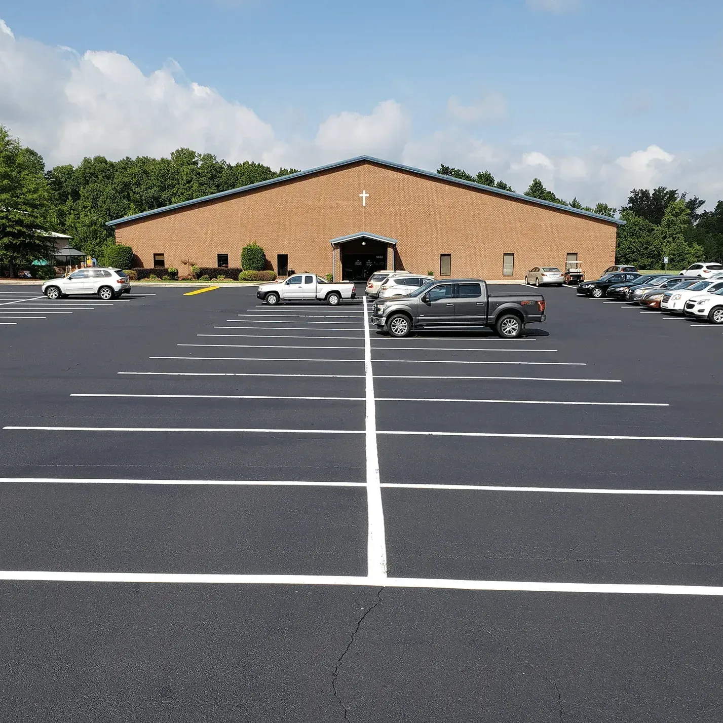 Newly painted parking lot stripes