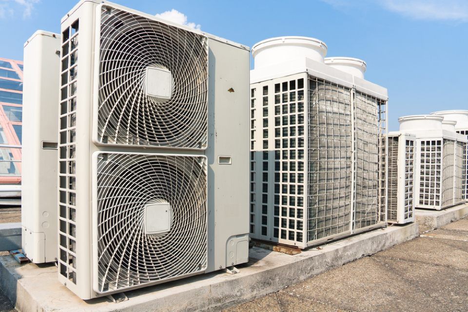 Installed air conditioner unit on roof