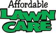 Affordable Lawn Care logo with green block letters over a dark outline.