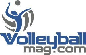 A logo for volleyball mag.com with a volleyball player
