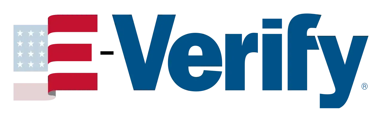 A logo for verify with an american flag in the background