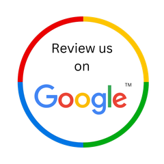 A colorful circle with the words `` review us on google '' written inside of it.