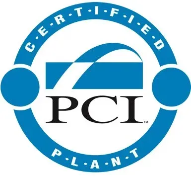 A blue and white logo for pci certified plant