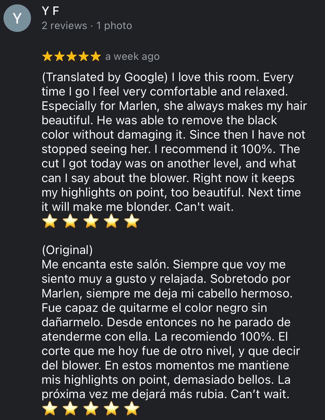 client review google hair salon