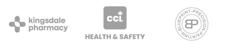 Logos for Kingsdale Pharmacy, cci HEALTH & SAFETY, and Blueprint Precision.