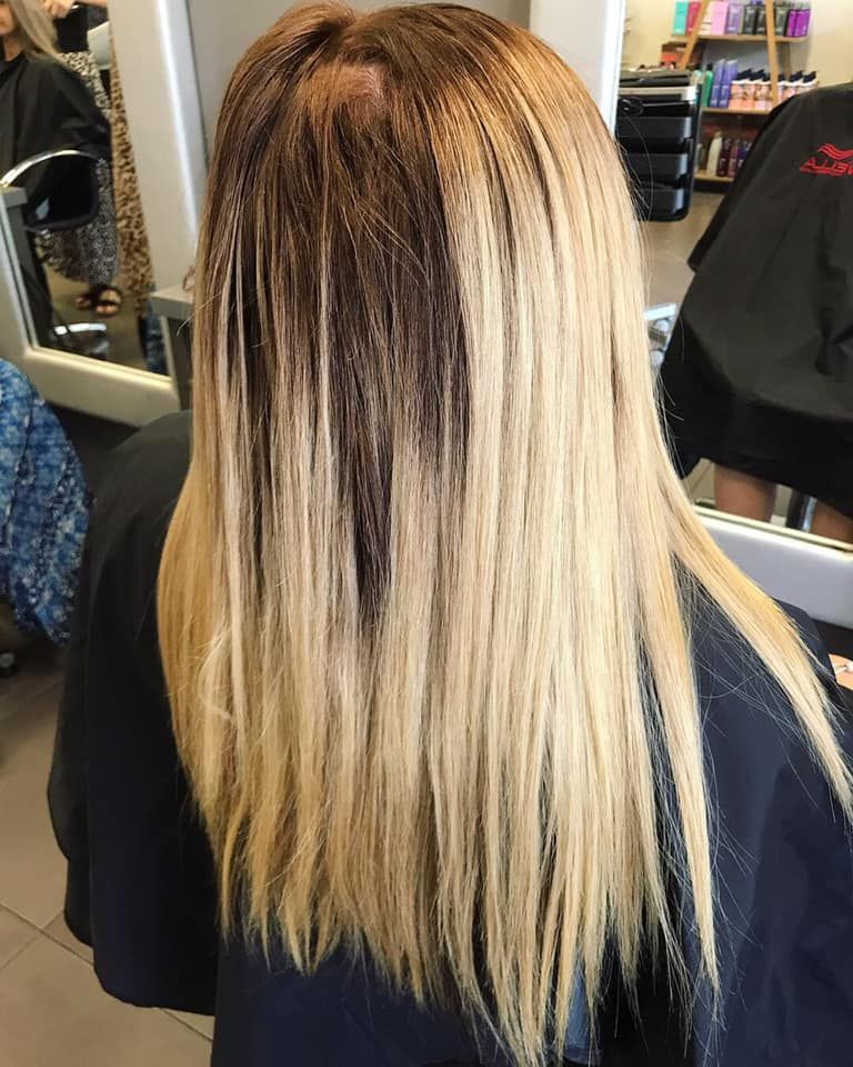 Blonde Hair With Dark Roots at a Salon. the Hair is Long and Straight — Salon South in Mount Sheridan, QLD