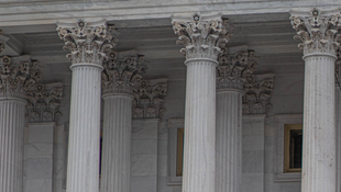 A row of columns on the side of a building.