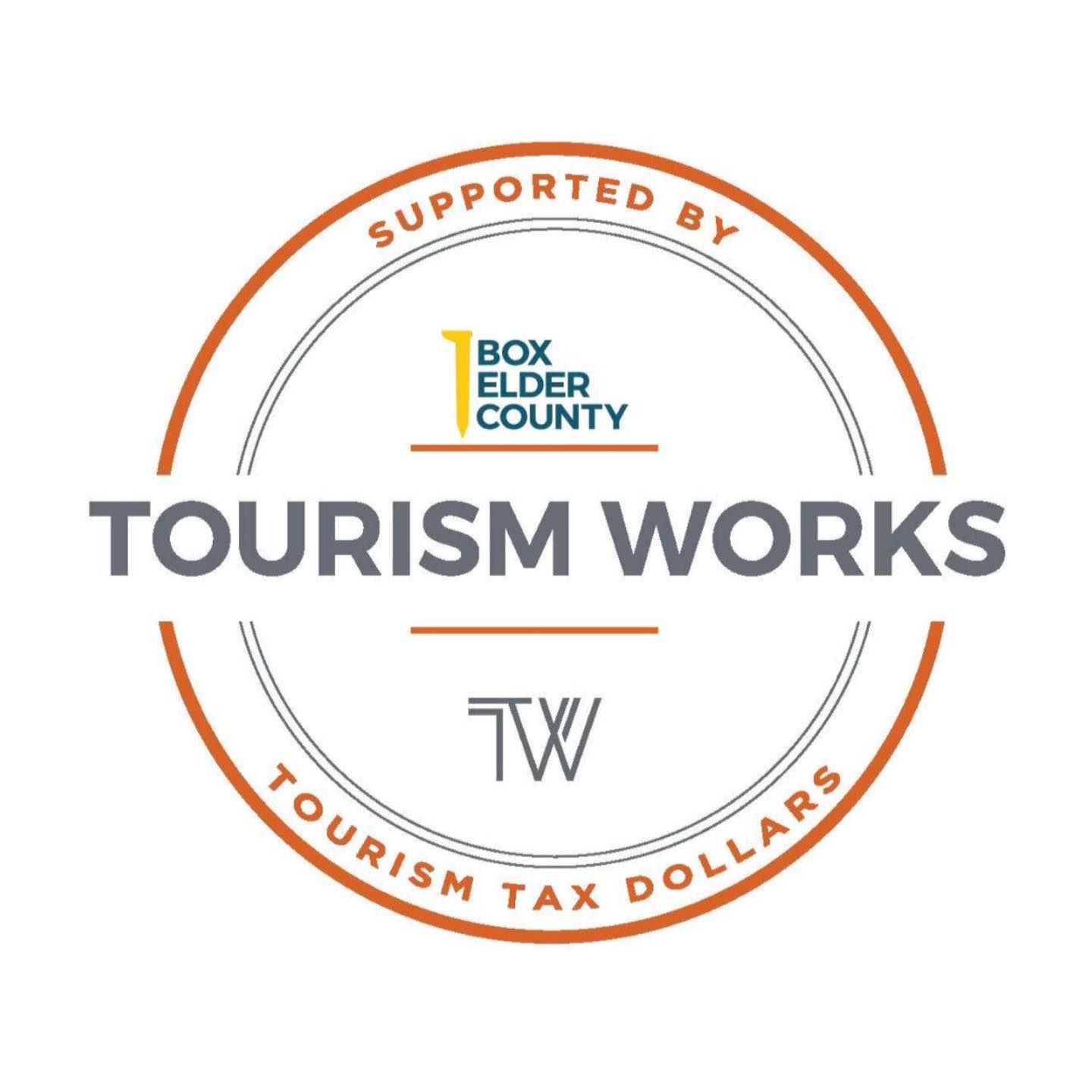 The logo for box elder county tourism works is supported by tourism tax dollars.