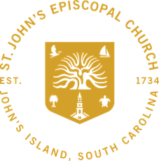 St. John's Episcopal Church logo: gold shield with tree and symbols, encircled by text 