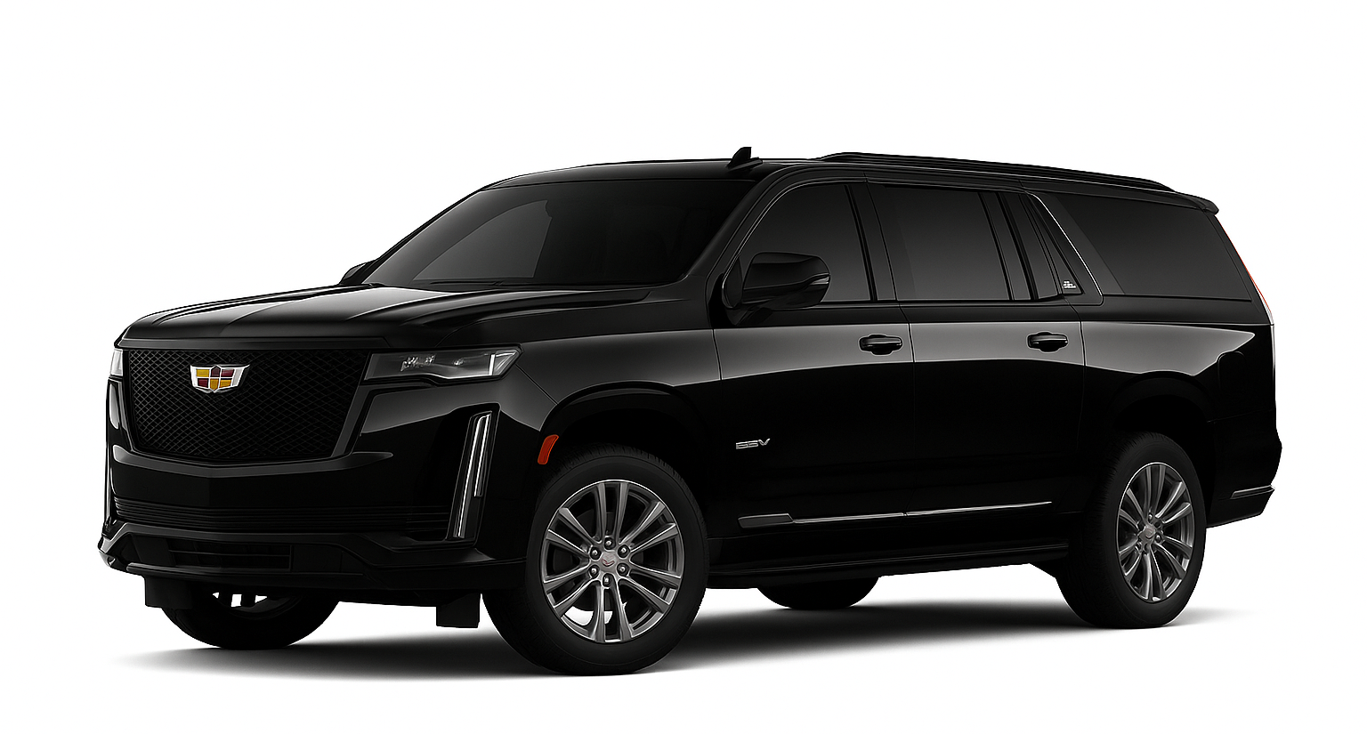 A black cadillac escalade is shown on a white background.