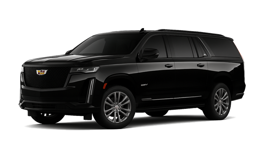 A black cadillac escalade is shown on a white background.