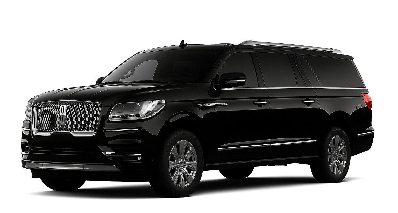 A black ford expedition is parked on a white background.