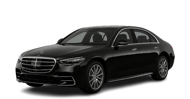 A black mercedes benz s class is shown on a white background.