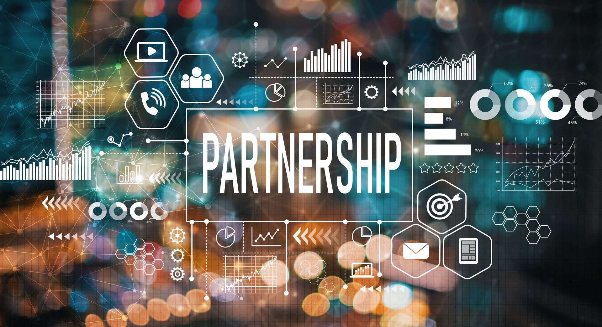 A collection of supply chain management metrics and the word partnership written around them.