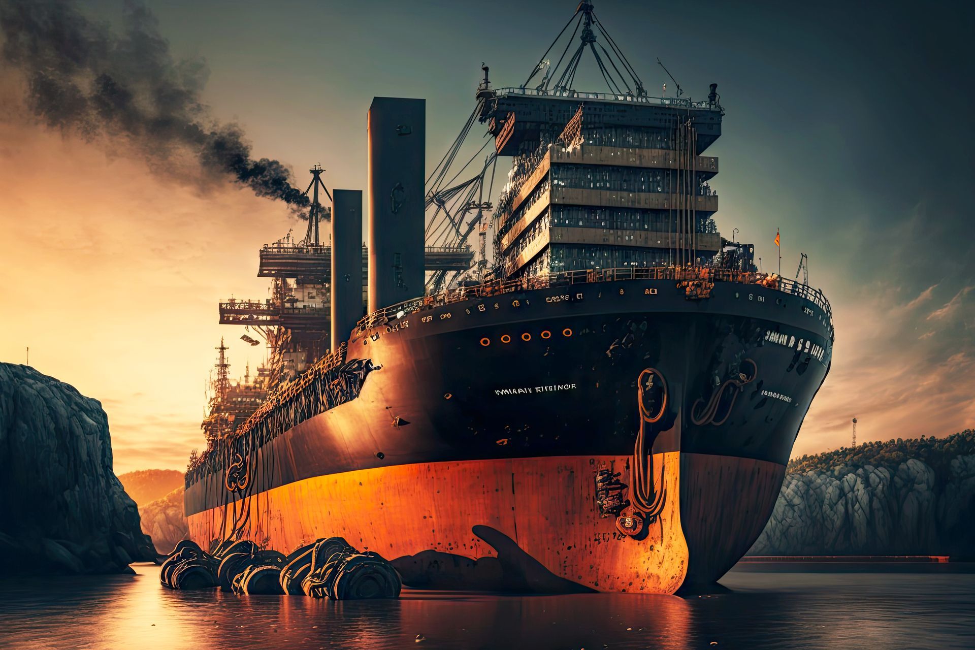 A large ship is floating on top of a body of water.