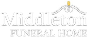 Logo for Middleton Funeral Home with white text and a stylized gold urn icon above.