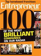 Entrepreneur magazine cover, orange background, “100 of the most brilliant companies on our radar” headline