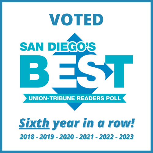 San Diego's Best award logo. Teal and white text.