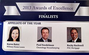 2013 Awards of Excellence finalists board featuring three headshots and names under “Affiliate of the Year”