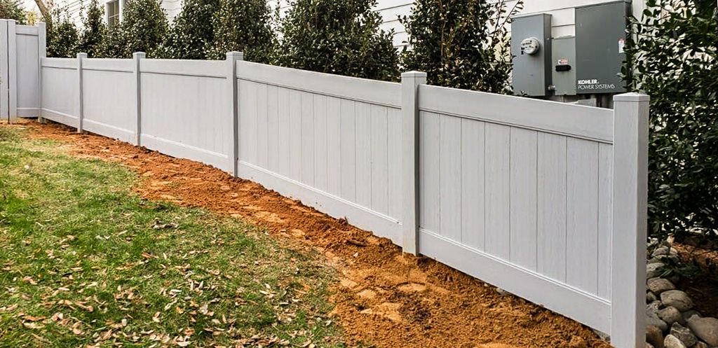 White vinyl fence with an automatic gate opener.