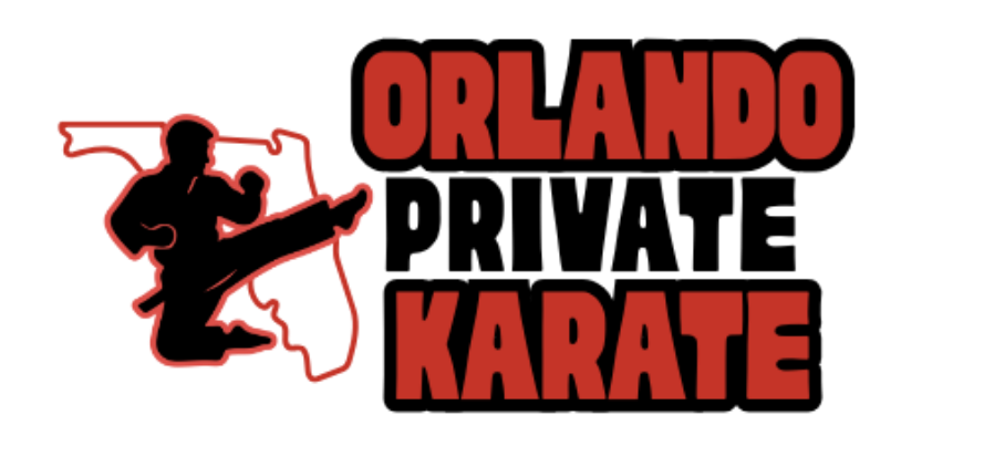 Black karate silhouette in a red circle; text 