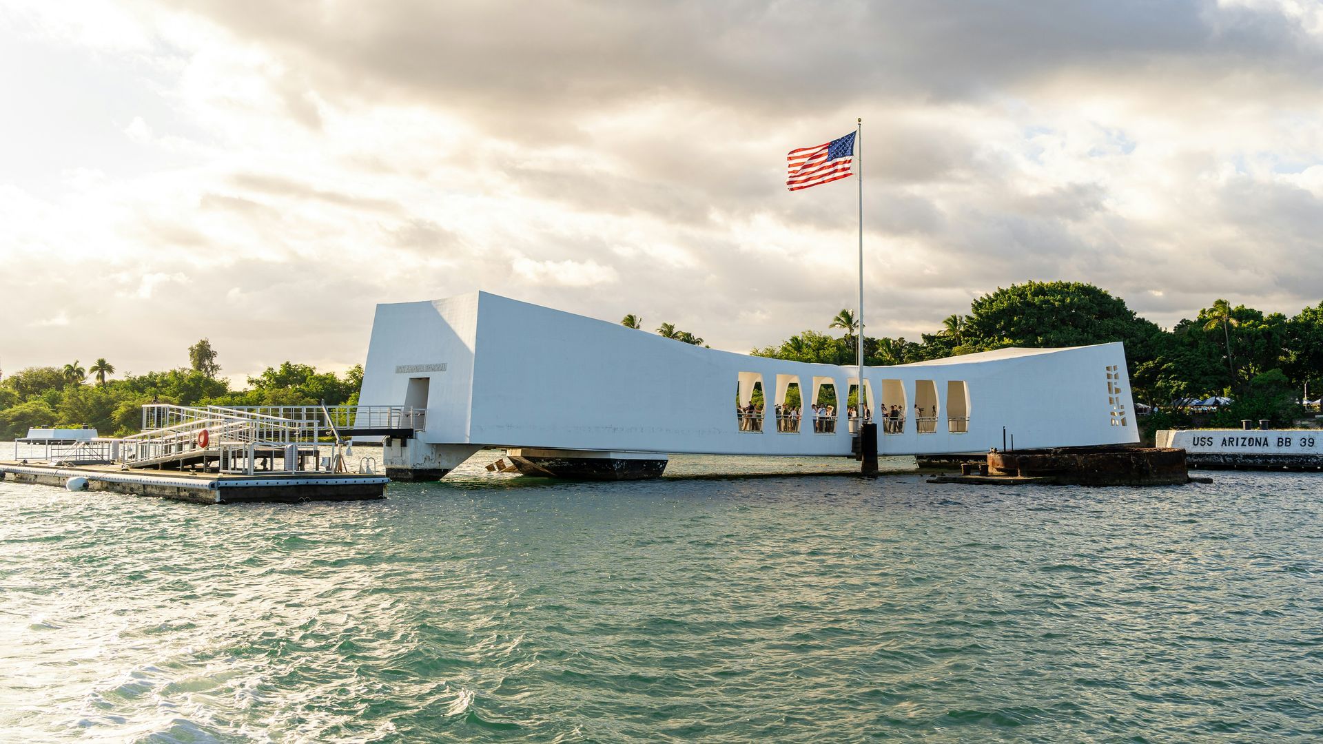 The USS Arizona Memorial on the water