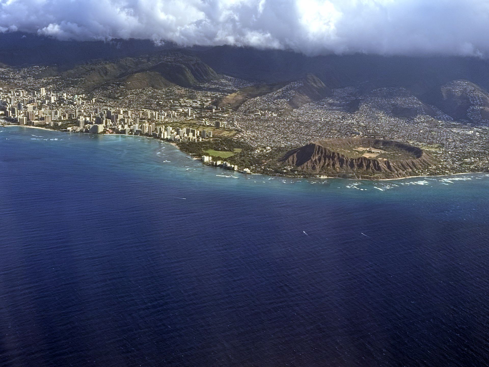 An overhead view of the Hawaii coastline