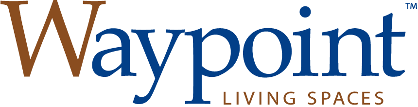 The logo for waypoint living spaces is blue and brown