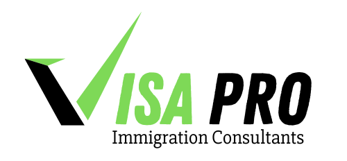 The logo for visa pro immigration consultants is green and black.