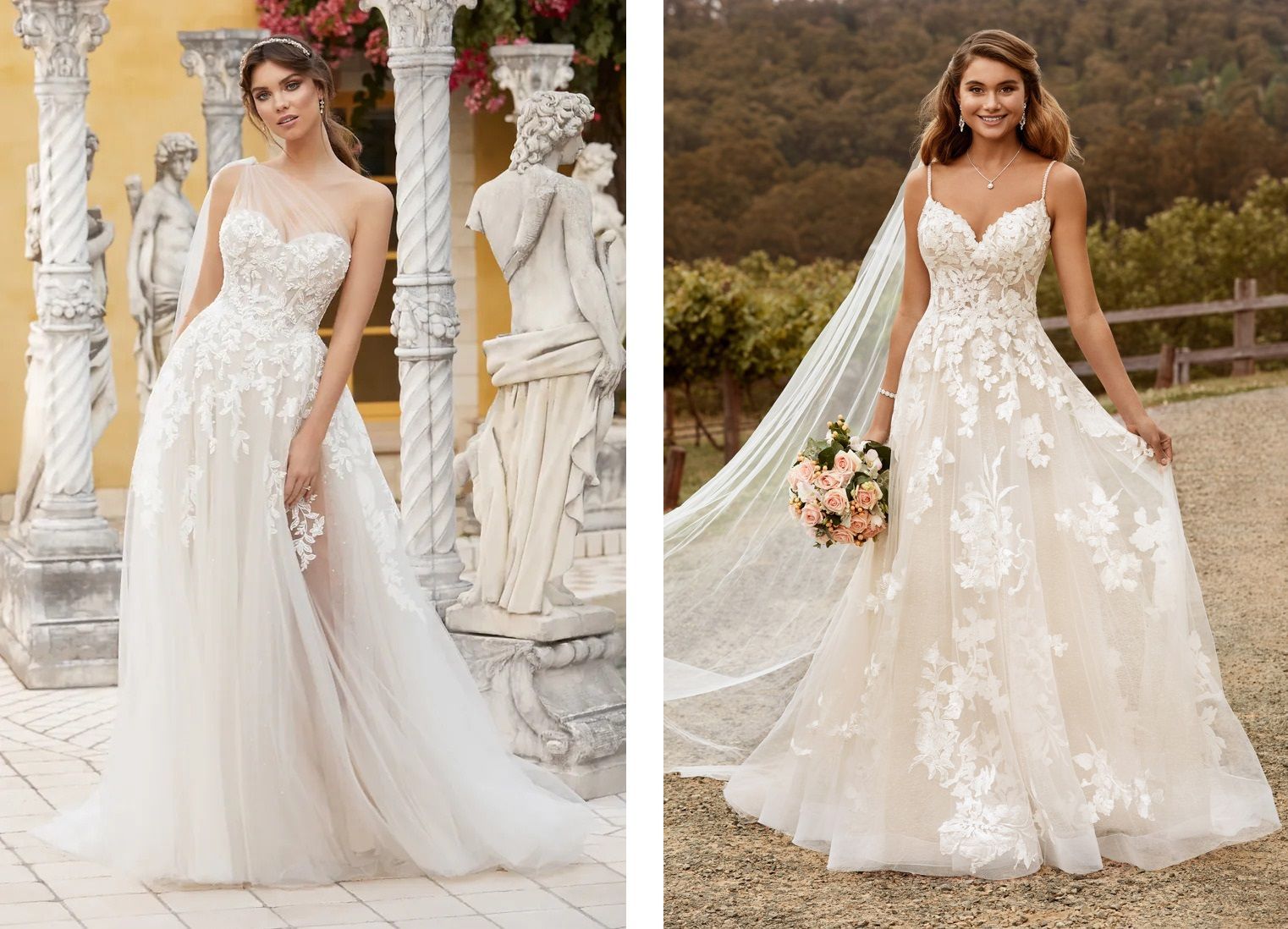 Two wedding dress designs from Angela Bianca collection
