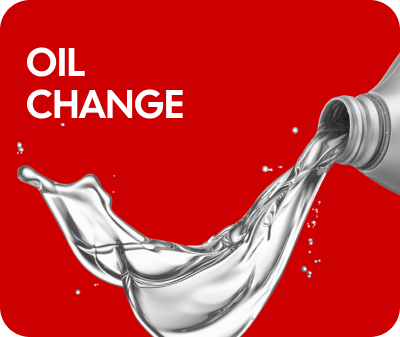 Oil pouring from a bottle, splash against a red backdrop. "OIL CHANGE" text on the left. | Arn's Auto Service